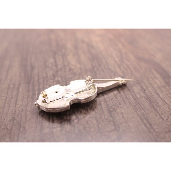 Violin Pin Brooch Rhinestones Lapel Hat Musical Instrument Jewelry Musician Vtg - Picture 7 of 10